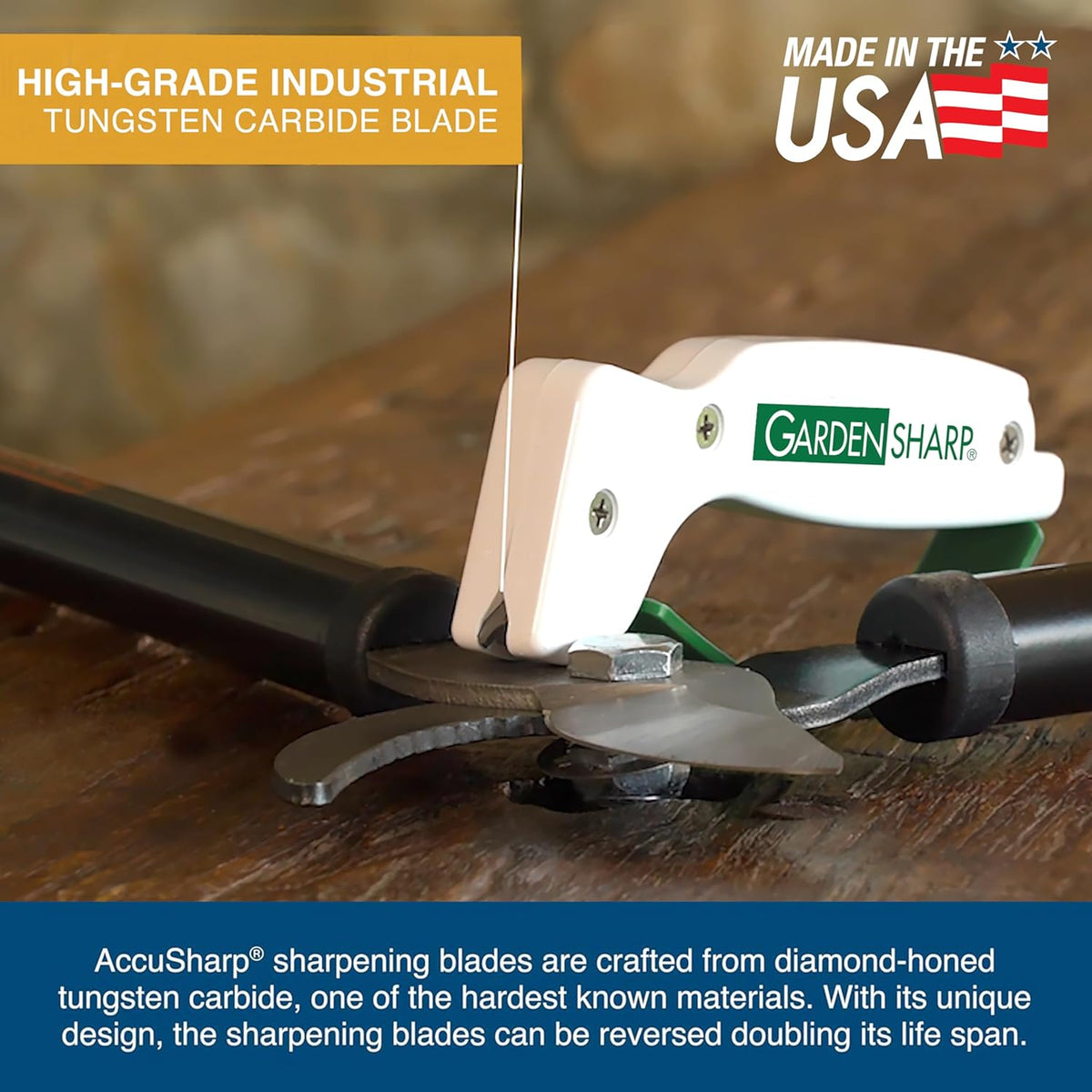 AccuSharp Garden Tool Sharpener, Diamond-Honed Tungsten Carbide Blades, Restores, Repairs, Sharpens & Hones Lawnmower Blades, Secateurs, Limb Loppers, Hoes, Shovels, and Scythes
