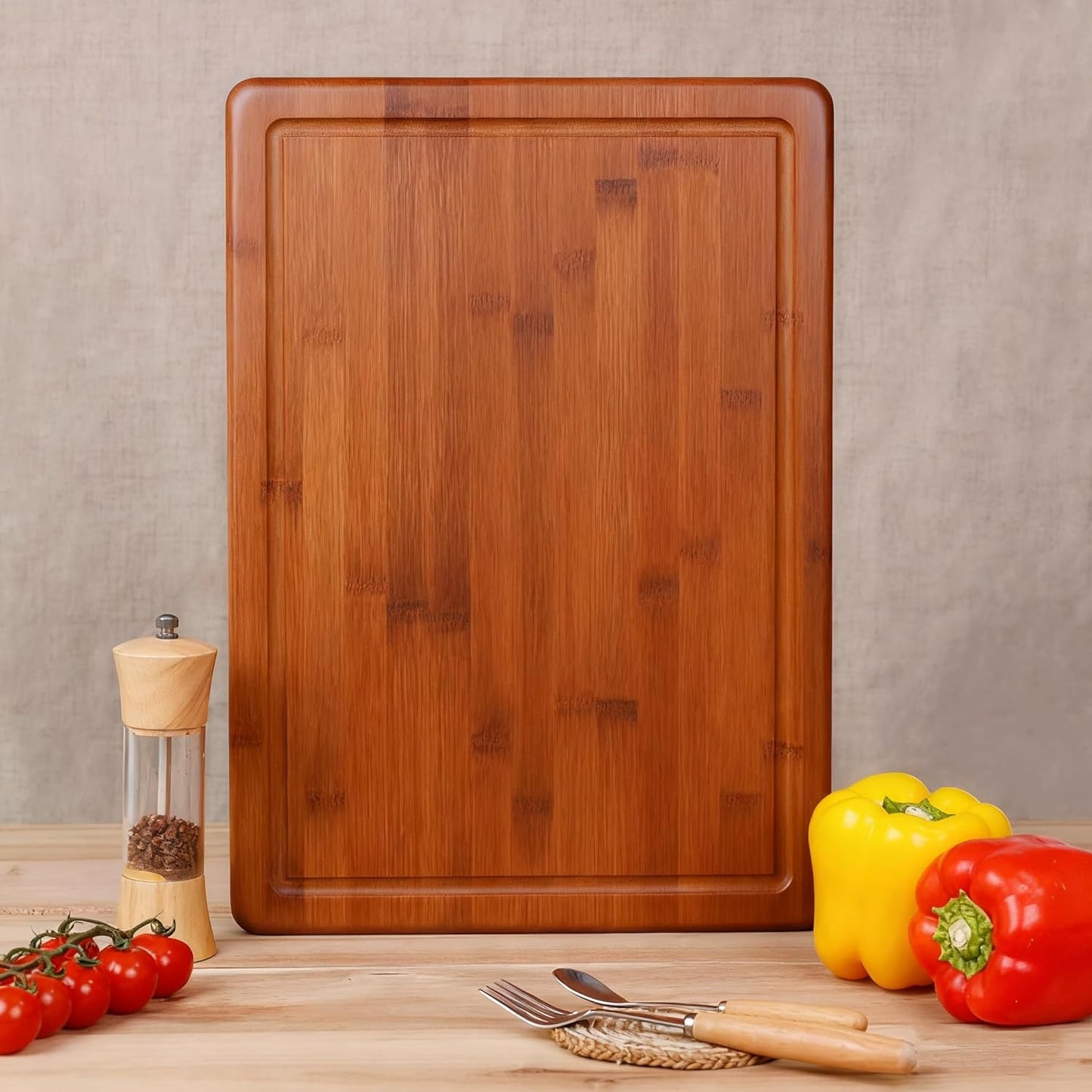 Bamboo 1" Thick Cutting Boards for Kitchen, Large Deep-carbon Charcuterie Board with Deep Juice Grooves & Built-in Handles for Countertop, Ideal for Meat, Vegetables and Fruits 17" x 12"