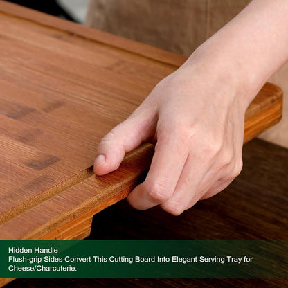 Bamboo 1" Thick Cutting Boards for Kitchen, Large Deep-carbon Charcuterie Board with Deep Juice Grooves & Built-in Handles for Countertop, Ideal for Meat, Vegetables and Fruits 17" x 12"
