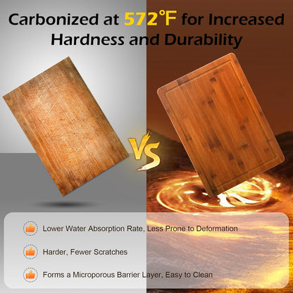 Bamboo 1" Thick Cutting Boards for Kitchen, Large Deep-carbon Charcuterie Board with Deep Juice Grooves & Built-in Handles for Countertop, Ideal for Meat, Vegetables and Fruits 17" x 12"