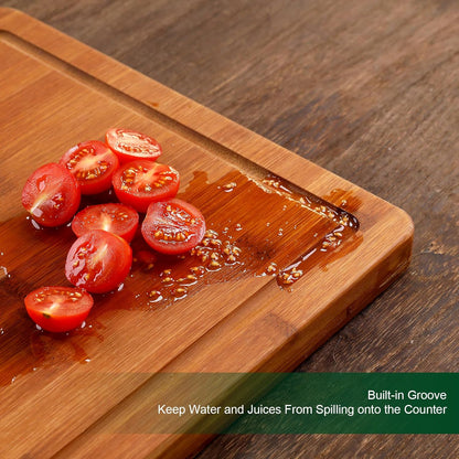 Bamboo 1" Thick Cutting Boards for Kitchen, Large Deep-carbon Charcuterie Board with Deep Juice Grooves & Built-in Handles for Countertop, Ideal for Meat, Vegetables and Fruits 17" x 12"