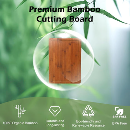 Bamboo 1" Thick Cutting Boards for Kitchen, Large Deep-carbon Charcuterie Board with Deep Juice Grooves & Built-in Handles for Countertop, Ideal for Meat, Vegetables and Fruits 17" x 12"