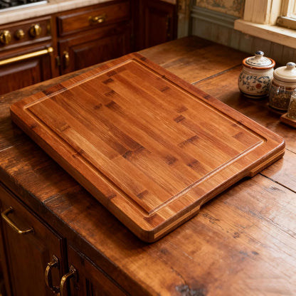 Bamboo 1" Thick Cutting Boards for Kitchen, Large Deep-carbon Charcuterie Board with Deep Juice Grooves & Built-in Handles for Countertop, Ideal for Meat, Vegetables and Fruits 17" x 12"