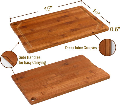 Bamboo 1" Thick Cutting Boards for Kitchen, Large Deep-carbon Charcuterie Board with Deep Juice Grooves & Built-in Handles for Countertop, Ideal for Meat, Vegetables and Fruits 17" x 12"