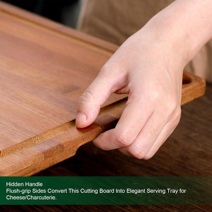 Bamboo 1" Thick Cutting Boards for Kitchen, Large Deep-carbon Charcuterie Board with Deep Juice Grooves & Built-in Handles for Countertop, Ideal for Meat, Vegetables and Fruits 17" x 12"