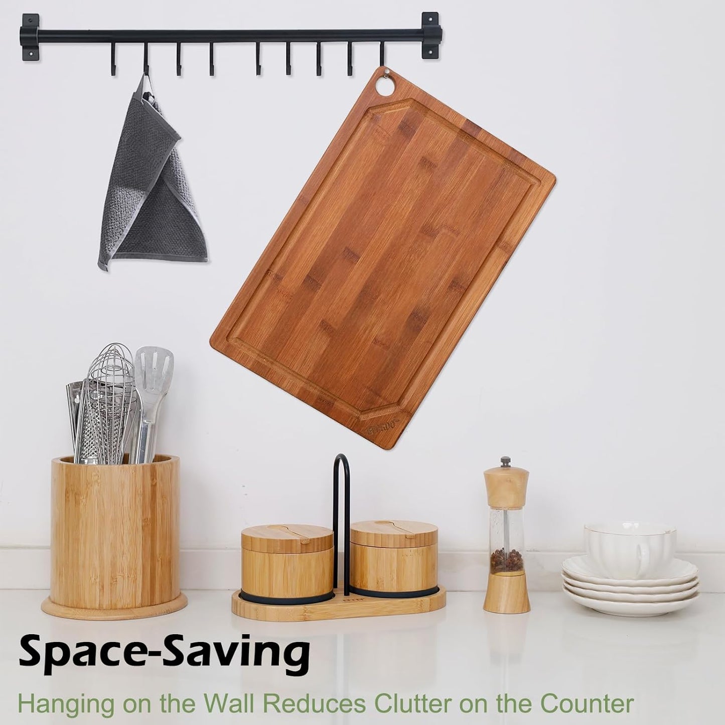 Bamboo 1" Thick Cutting Boards for Kitchen, Large Deep-carbon Charcuterie Board with Deep Juice Grooves & Built-in Handles for Countertop, Ideal for Meat, Vegetables and Fruits 17" x 12"