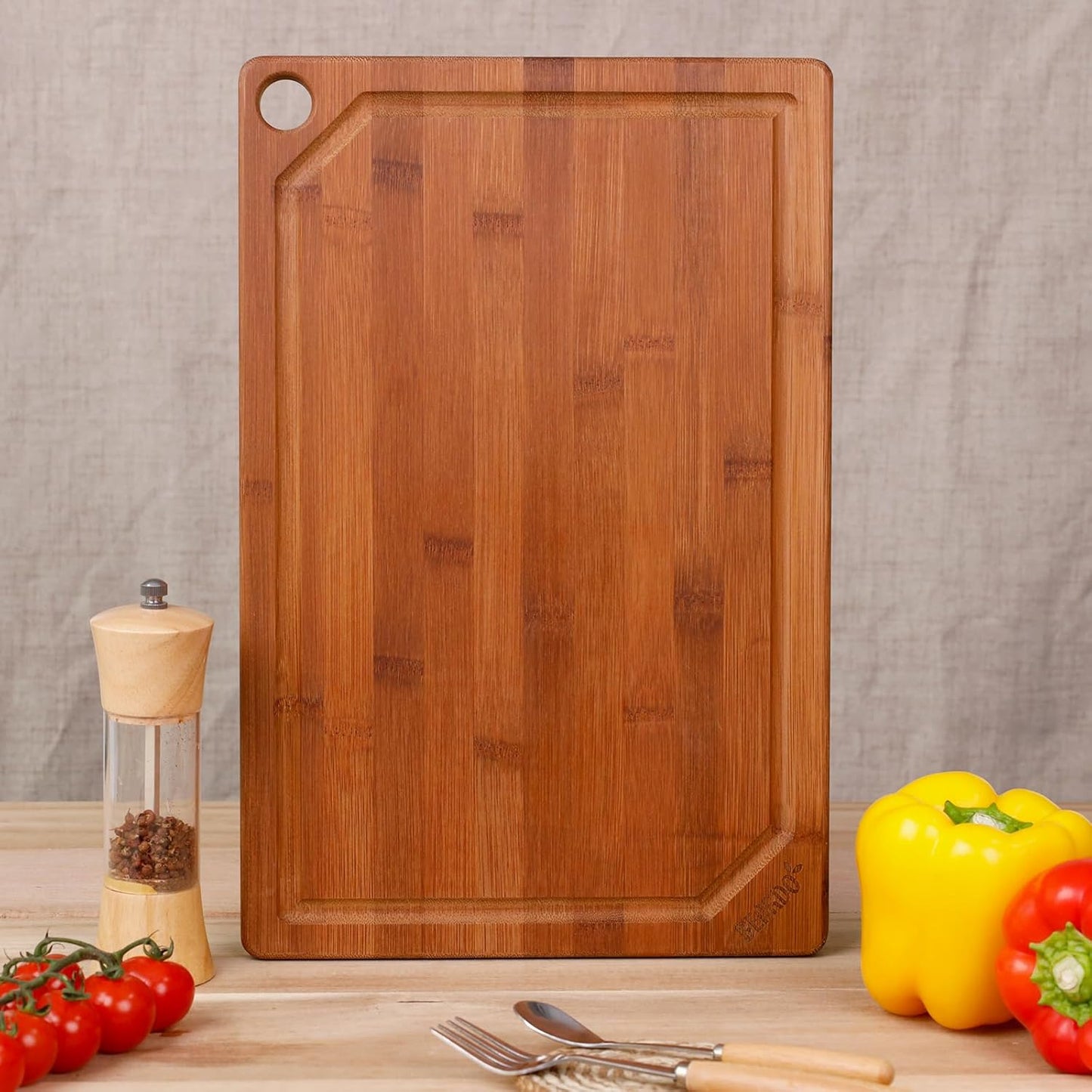 Bamboo 1" Thick Cutting Boards for Kitchen, Large Deep-carbon Charcuterie Board with Deep Juice Grooves & Built-in Handles for Countertop, Ideal for Meat, Vegetables and Fruits 17" x 12"