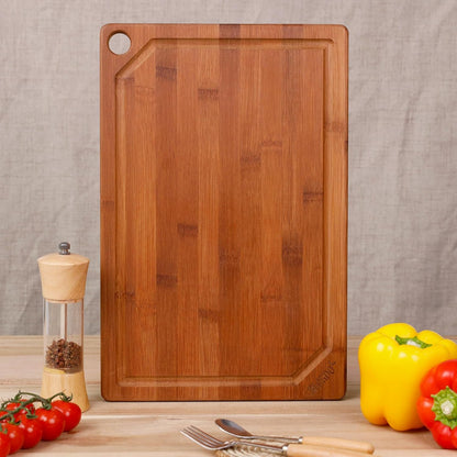 Bamboo 1" Thick Cutting Boards for Kitchen, Large Deep-carbon Charcuterie Board with Deep Juice Grooves & Built-in Handles for Countertop, Ideal for Meat, Vegetables and Fruits 17" x 12"