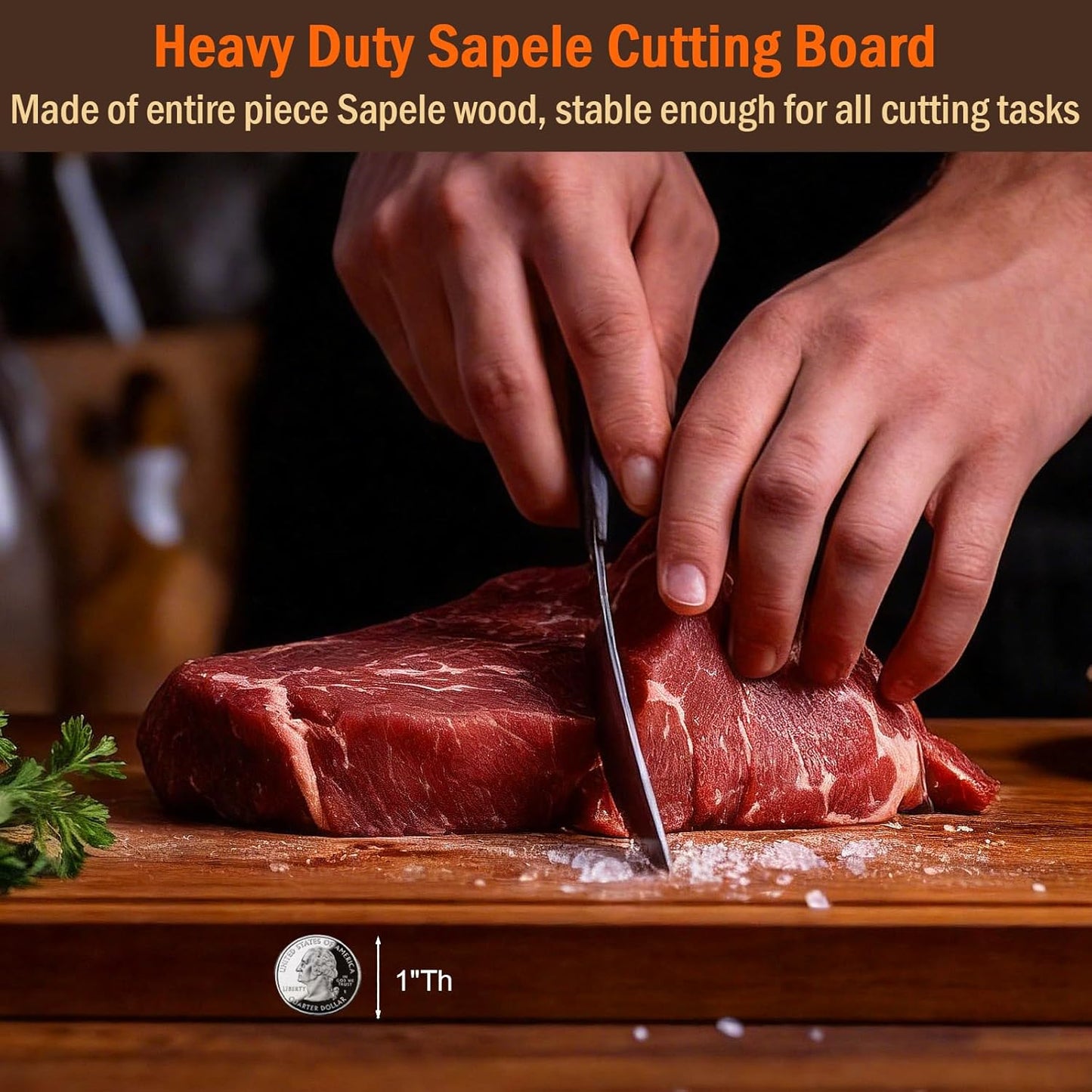 Bamboo 1" Thick Cutting Boards for Kitchen, Large Deep-carbon Charcuterie Board with Deep Juice Grooves & Built-in Handles for Countertop, Ideal for Meat, Vegetables and Fruits 17" x 12"