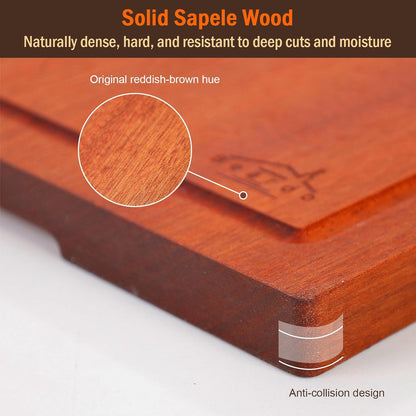 Bamboo 1" Thick Cutting Boards for Kitchen, Large Deep-carbon Charcuterie Board with Deep Juice Grooves & Built-in Handles for Countertop, Ideal for Meat, Vegetables and Fruits 17" x 12"