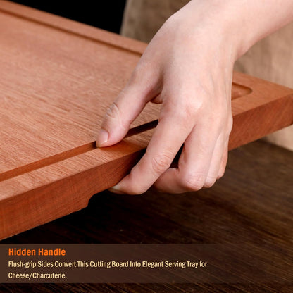 Bamboo 1" Thick Cutting Boards for Kitchen, Large Deep-carbon Charcuterie Board with Deep Juice Grooves & Built-in Handles for Countertop, Ideal for Meat, Vegetables and Fruits 17" x 12"