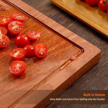 Bamboo 1" Thick Cutting Boards for Kitchen, Large Deep-carbon Charcuterie Board with Deep Juice Grooves & Built-in Handles for Countertop, Ideal for Meat, Vegetables and Fruits 17" x 12"