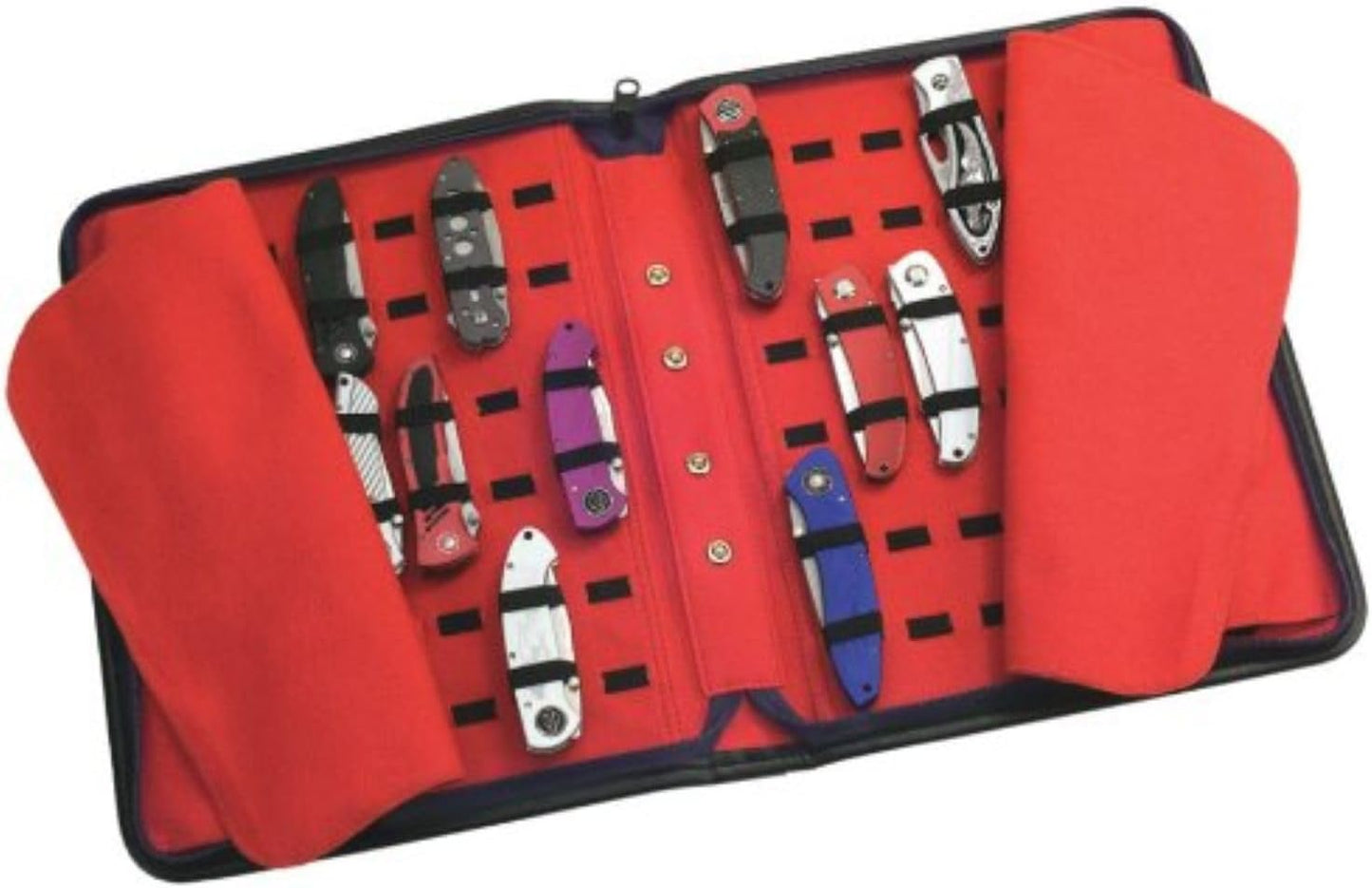 Large Pocket Knife Storage Case – Faux Leather Exterior, Felt-Lined Interior, Elastic Straps for Knives, Zipper Closure, Holds 40 Knives, For Protecting and Storing Knife Collection | Holds Up to 40 Pocket Knives