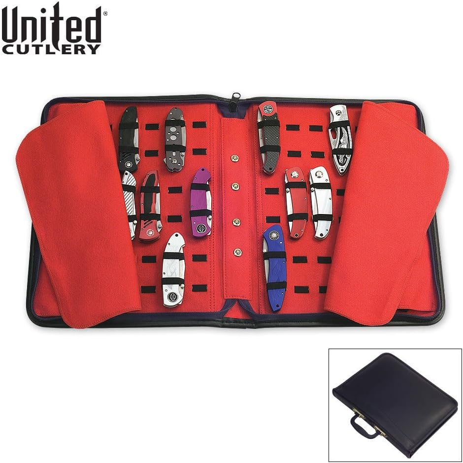 Large Pocket Knife Storage Case – Faux Leather Exterior, Felt-Lined Interior, Elastic Straps for Knives, Zipper Closure, Holds 40 Knives, For Protecting and Storing Knife Collection | Holds Up to 40 Pocket Knives