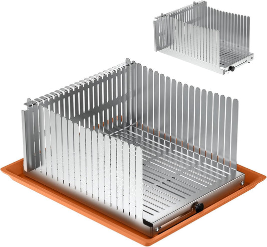 Stainless steel Bread Slicer for Homemade Bread, Bread Loaf Slicer,Bread Slicing Guide,Adjustable Width, Foldable Compact,for Cakes,Bagels,Each slice is 0.5" thick,Bth Size: 5.5"-8.3"
