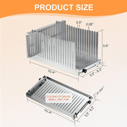 Stainless steel Bread Slicer for Homemade Bread, Bread Loaf Slicer,Bread Slicing Guide,Adjustable Width, Foldable Compact,for Cakes,Bagels,Each slice is 0.5" thick,Bth Size: 5.5"-8.3"