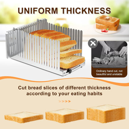 Stainless steel Bread Slicer for Homemade Bread, Bread Loaf Slicer,Bread Slicing Guide,Adjustable Width, Foldable Compact,for Cakes,Bagels,Each slice is 0.5" thick,Bth Size: 5.5"-8.3"