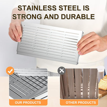 Stainless steel Bread Slicer for Homemade Bread, Bread Loaf Slicer,Bread Slicing Guide,Adjustable Width, Foldable Compact,for Cakes,Bagels,Each slice is 0.5" thick,Bth Size: 5.5"-8.3"