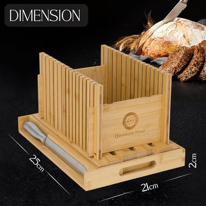 [UPGRADED] Bamboo Bread Slicer with High-Grade Stainless Steel Knife – Adjustable Wooden Bread Cutter Guide with Crumb Tray, Brush & Pouch | Manual Bread Slicer for Homemade Bread, Sourdough, Cakes