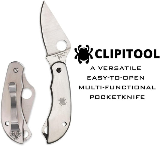 ClipiTool Folding Utility Pocket Knife, PlainEdge and SpyderEdge | 4.58" Overall Length, 2.01" 8Cr13MoV Steel Blade, G-10 Handle, SlipJoint, Full-Flat Grind