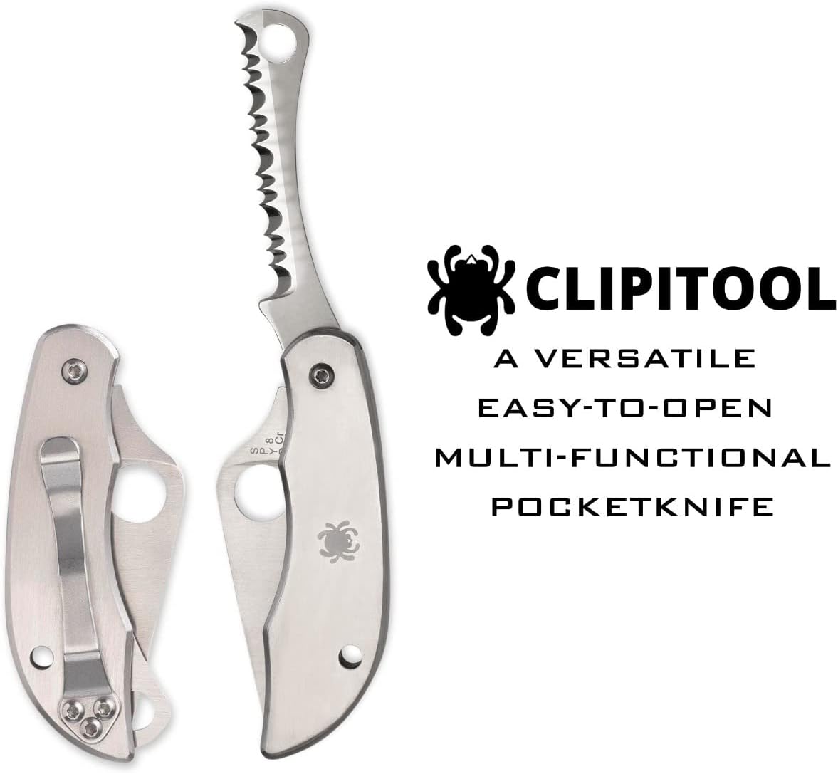 ClipiTool Folding Utility Pocket Knife, PlainEdge and SpyderEdge | 4.58" Overall Length, 2.01" 8Cr13MoV Steel Blade, G-10 Handle, SlipJoint, Full-Flat Grind