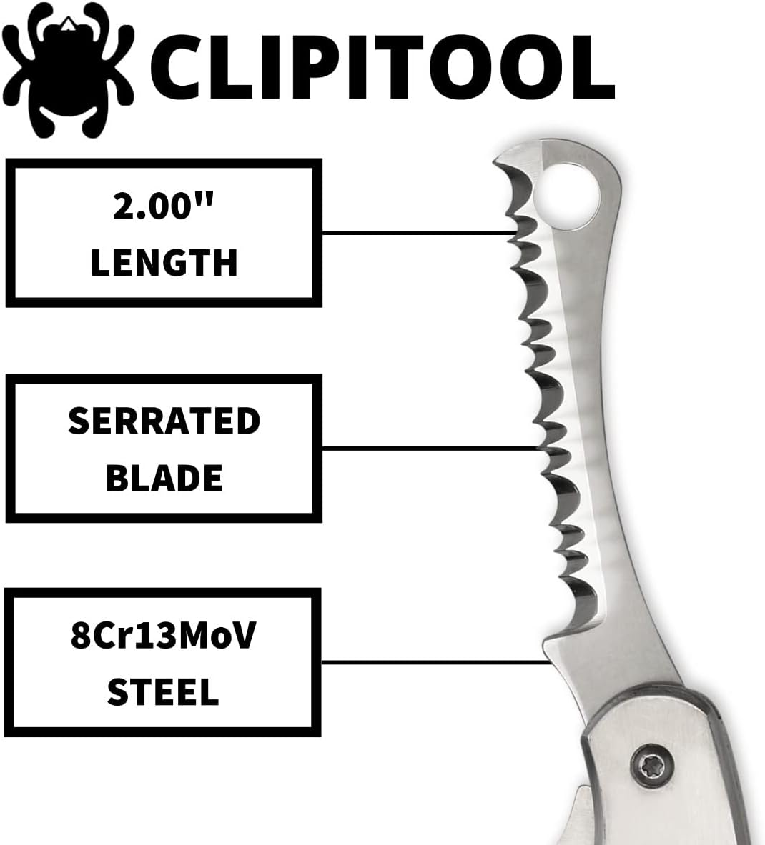 ClipiTool Folding Utility Pocket Knife, PlainEdge and SpyderEdge | 4.58" Overall Length, 2.01" 8Cr13MoV Steel Blade, G-10 Handle, SlipJoint, Full-Flat Grind