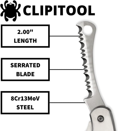 ClipiTool Folding Utility Pocket Knife, PlainEdge and SpyderEdge | 4.58" Overall Length, 2.01" 8Cr13MoV Steel Blade, G-10 Handle, SlipJoint, Full-Flat Grind