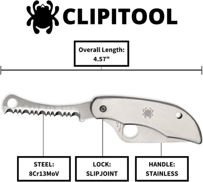 ClipiTool Folding Utility Pocket Knife, PlainEdge and SpyderEdge | 4.58" Overall Length, 2.01" 8Cr13MoV Steel Blade, G-10 Handle, SlipJoint, Full-Flat Grind
