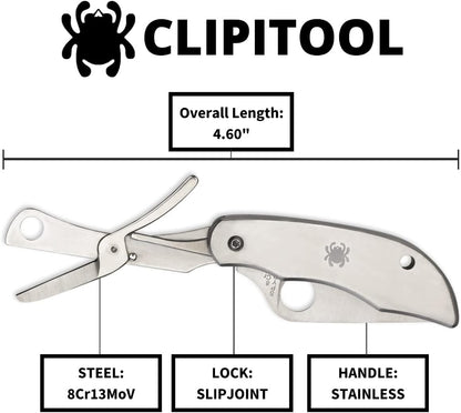 ClipiTool Folding Utility Pocket Knife, PlainEdge and SpyderEdge | 4.58" Overall Length, 2.01" 8Cr13MoV Steel Blade, G-10 Handle, SlipJoint, Full-Flat Grind