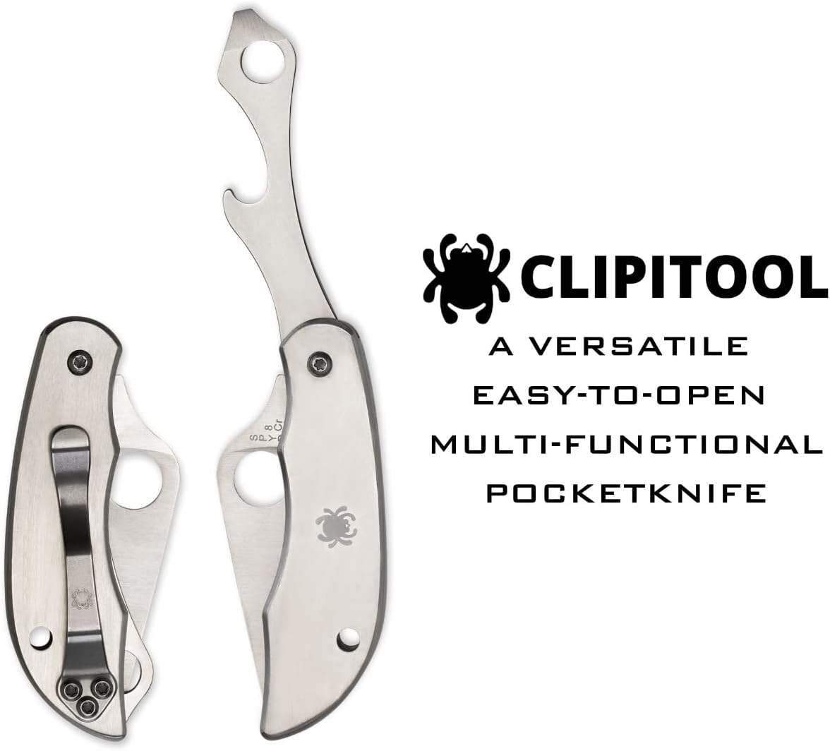 ClipiTool Folding Utility Pocket Knife, PlainEdge and SpyderEdge | 4.58" Overall Length, 2.01" 8Cr13MoV Steel Blade, G-10 Handle, SlipJoint, Full-Flat Grind