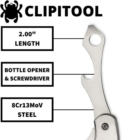 ClipiTool Folding Utility Pocket Knife, PlainEdge and SpyderEdge | 4.58" Overall Length, 2.01" 8Cr13MoV Steel Blade, G-10 Handle, SlipJoint, Full-Flat Grind