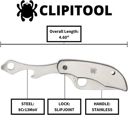 ClipiTool Folding Utility Pocket Knife, PlainEdge and SpyderEdge | 4.58" Overall Length, 2.01" 8Cr13MoV Steel Blade, G-10 Handle, SlipJoint, Full-Flat Grind