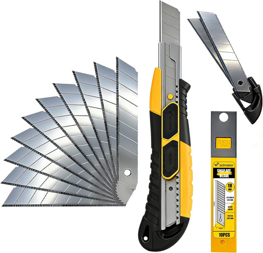 Dual-Mode Retractable Utility Knife, Safety Box Cutter 18mm 1-Pack | Auto-Retract for Safety; Auto-Lock for Steady Work, Built-in Sanp-off Blade Storage, Anti-Slip TPR Grip, Metal Rail,Pro-Grade