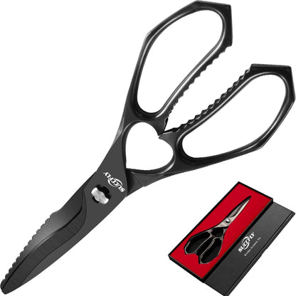 Heavy Duty Kitchen Scissors for Food Titanium Plated Black 8.8 Inch