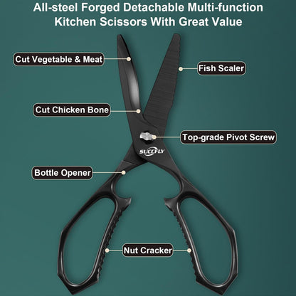 Heavy Duty Kitchen Scissors for Food Titanium Plated Black 8.8 Inch