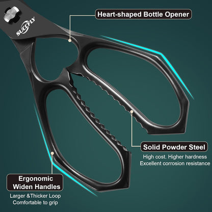 Heavy Duty Kitchen Scissors for Food Titanium Plated Black 8.8 Inch