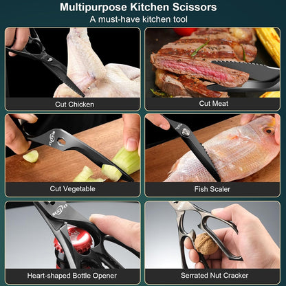 Heavy Duty Kitchen Scissors for Food Titanium Plated Black 8.8 Inch