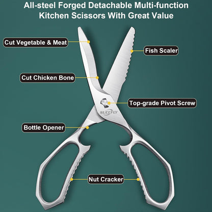 Heavy Duty Kitchen Scissors for Food Titanium Plated Black 8.8 Inch