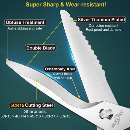 Heavy Duty Kitchen Scissors for Food Titanium Plated Black 8.8 Inch