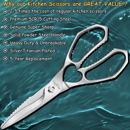Heavy Duty Kitchen Scissors for Food Titanium Plated Black 8.8 Inch