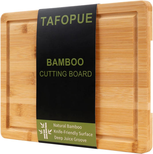 Bamboo Cutting Board, Wood Chopping Board with Juice Groove and Handle, 12×9 Inch Lightweight Kitchen Cutting Board for Fruit, Vegetables, Bread, Cheese, Snacks, Meat, BBQ, and Serving