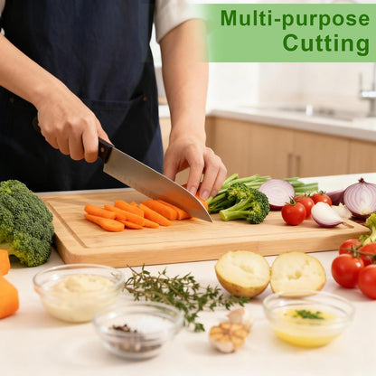 Bamboo Cutting Board, Wood Chopping Board with Juice Groove and Handle, 12×9 Inch Lightweight Kitchen Cutting Board for Fruit, Vegetables, Bread, Cheese, Snacks, Meat, BBQ, and Serving