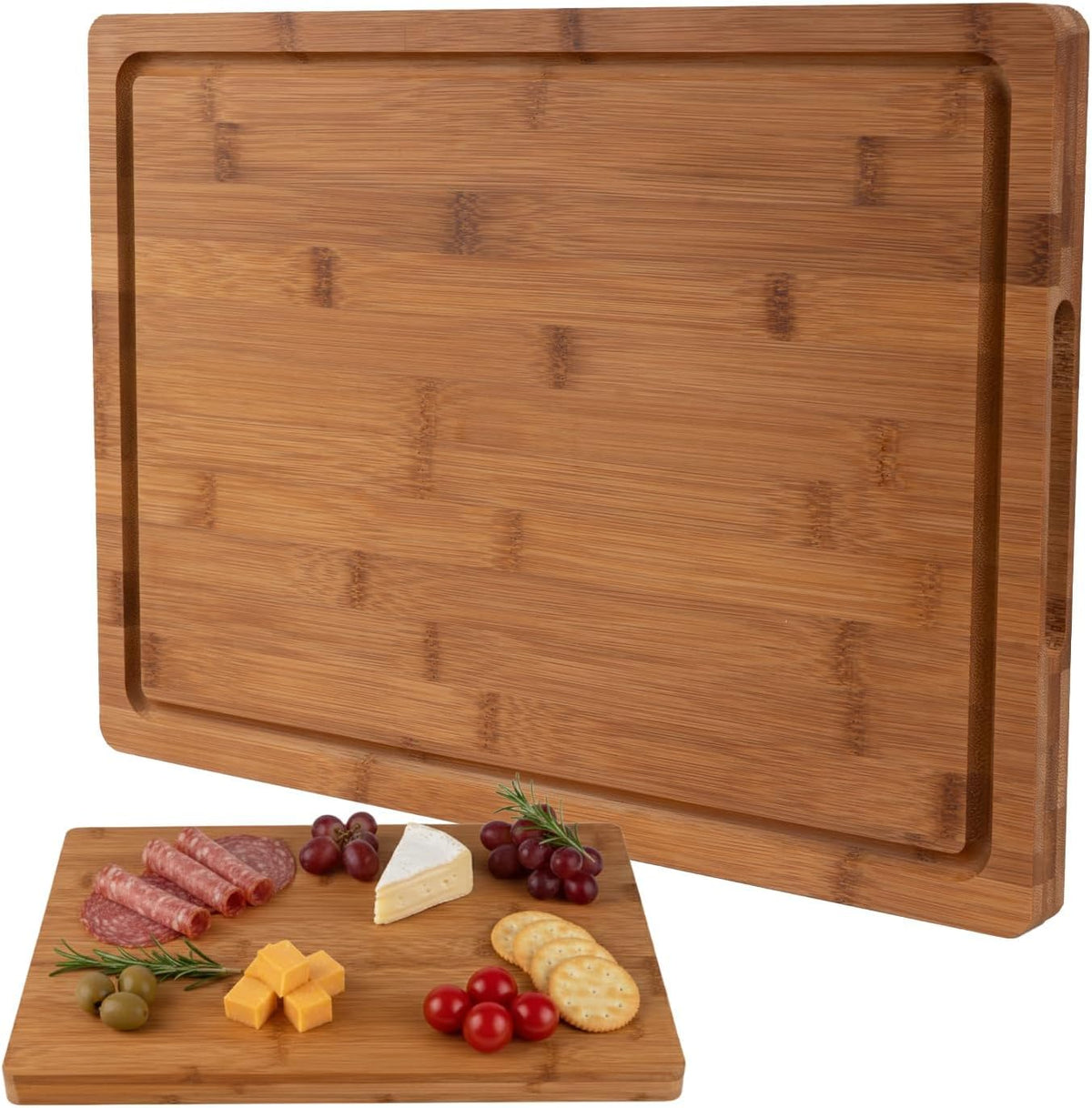 Bamboo Cutting Board, Wood Chopping Board with Juice Groove and Handle, 12×9 Inch Lightweight Kitchen Cutting Board for Fruit, Vegetables, Bread, Cheese, Snacks, Meat, BBQ, and Serving