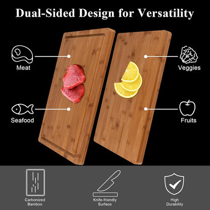Bamboo Cutting Board, Wood Chopping Board with Juice Groove and Handle, 12×9 Inch Lightweight Kitchen Cutting Board for Fruit, Vegetables, Bread, Cheese, Snacks, Meat, BBQ, and Serving