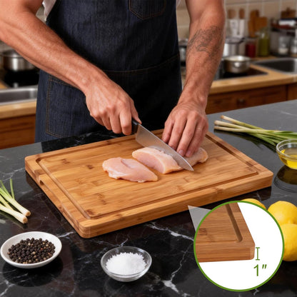 Bamboo Cutting Board, Wood Chopping Board with Juice Groove and Handle, 12×9 Inch Lightweight Kitchen Cutting Board for Fruit, Vegetables, Bread, Cheese, Snacks, Meat, BBQ, and Serving