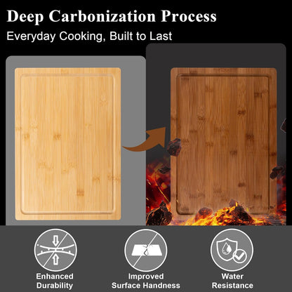 Bamboo Cutting Board, Wood Chopping Board with Juice Groove and Handle, 12×9 Inch Lightweight Kitchen Cutting Board for Fruit, Vegetables, Bread, Cheese, Snacks, Meat, BBQ, and Serving