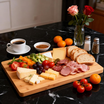 Bamboo Cutting Board, Wood Chopping Board with Juice Groove and Handle, 12×9 Inch Lightweight Kitchen Cutting Board for Fruit, Vegetables, Bread, Cheese, Snacks, Meat, BBQ, and Serving