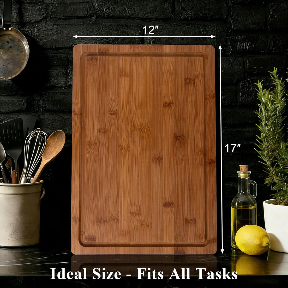 Bamboo Cutting Board, Wood Chopping Board with Juice Groove and Handle, 12×9 Inch Lightweight Kitchen Cutting Board for Fruit, Vegetables, Bread, Cheese, Snacks, Meat, BBQ, and Serving