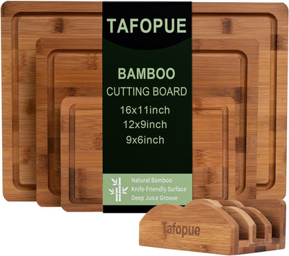 Bamboo Cutting Board, Wood Chopping Board with Juice Groove and Handle, 12×9 Inch Lightweight Kitchen Cutting Board for Fruit, Vegetables, Bread, Cheese, Snacks, Meat, BBQ, and Serving