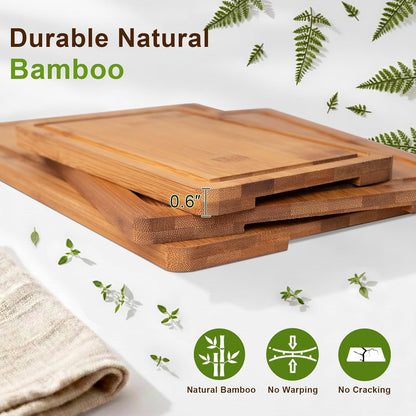 Bamboo Cutting Board, Wood Chopping Board with Juice Groove and Handle, 12×9 Inch Lightweight Kitchen Cutting Board for Fruit, Vegetables, Bread, Cheese, Snacks, Meat, BBQ, and Serving